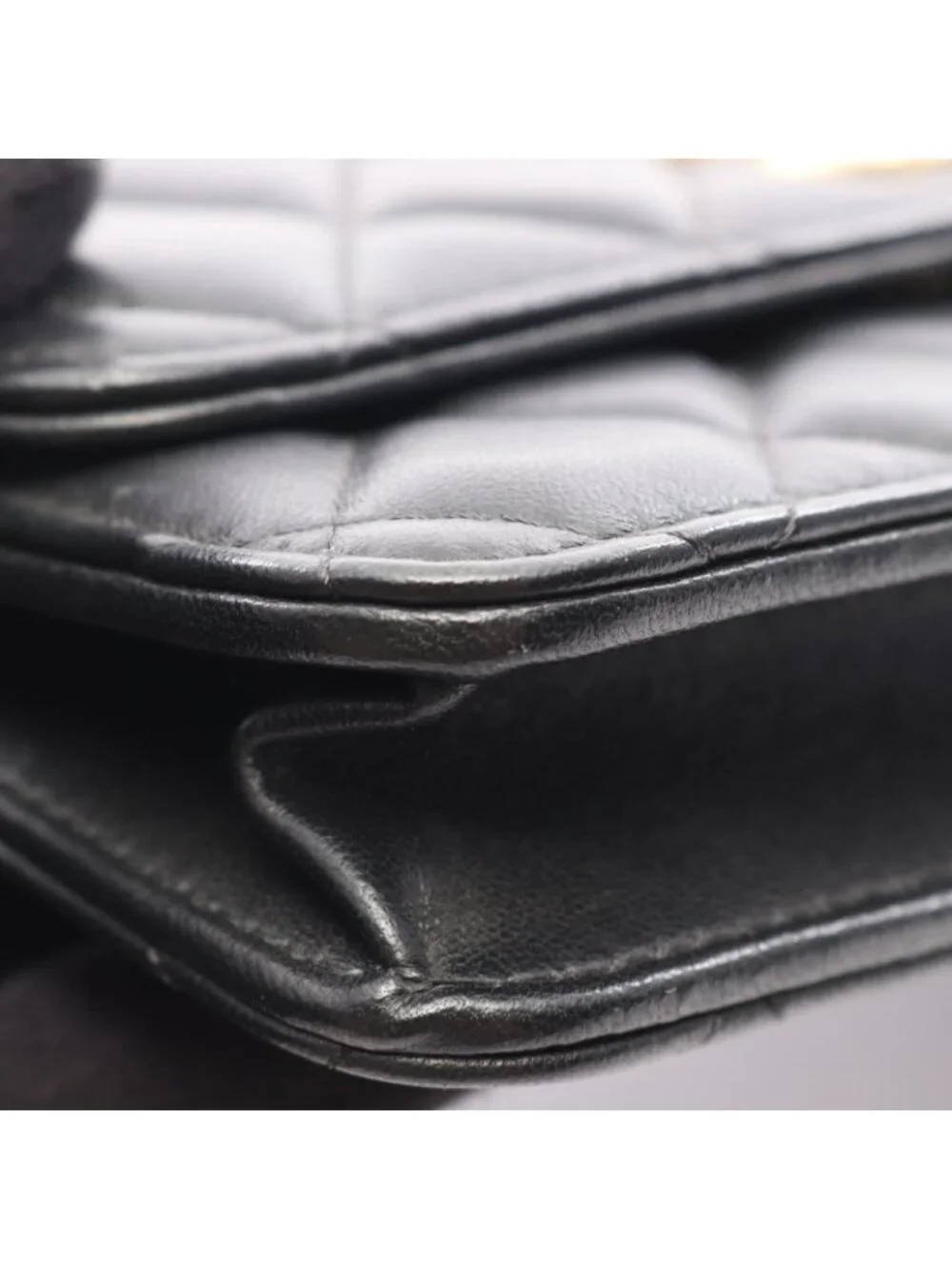 Chanel Shoulder Bag Quilted Black Lambskin Phone Case Chain Wallet